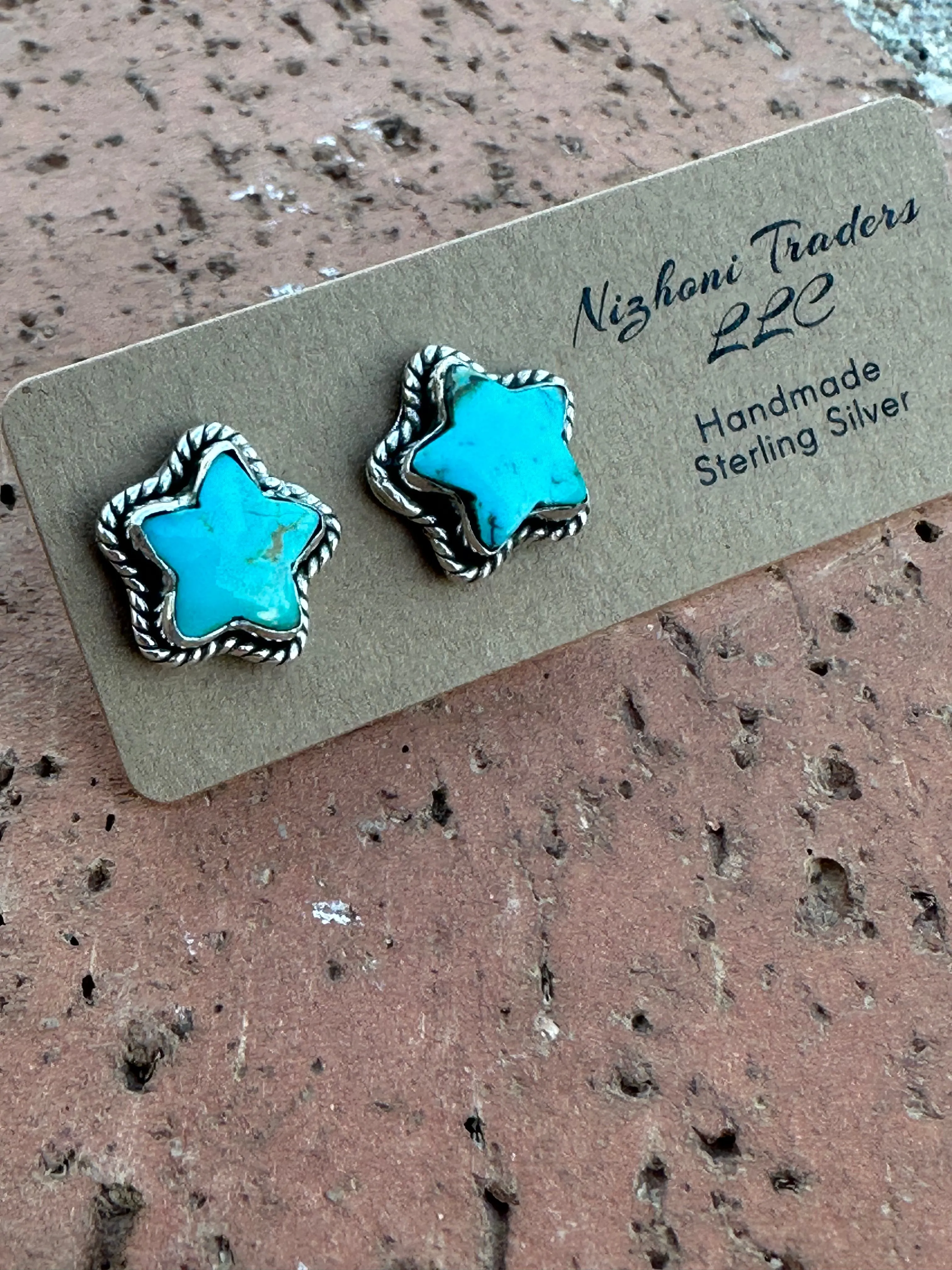Sizzling Handmade Star Sterling Silver & Turquoise Post Earrings