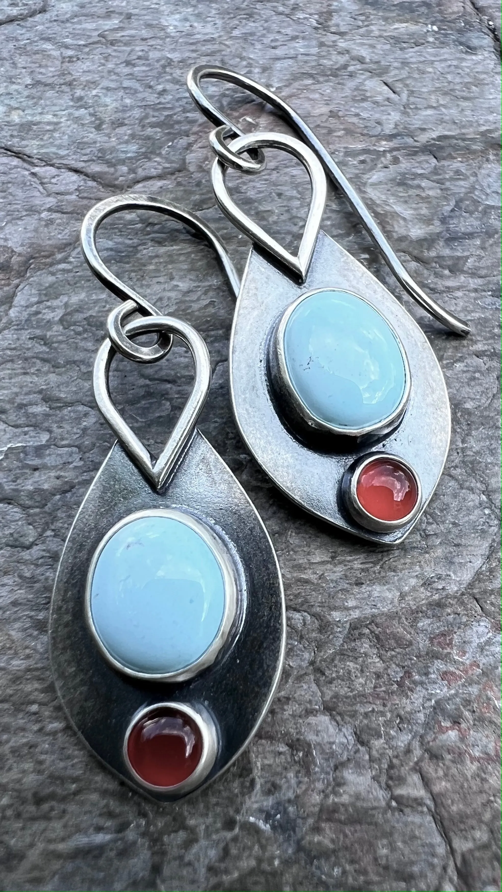 SOLD Turquoise and Carnelian Sterling Silver Earrings - Handmade One-of-a-kind Earrings
