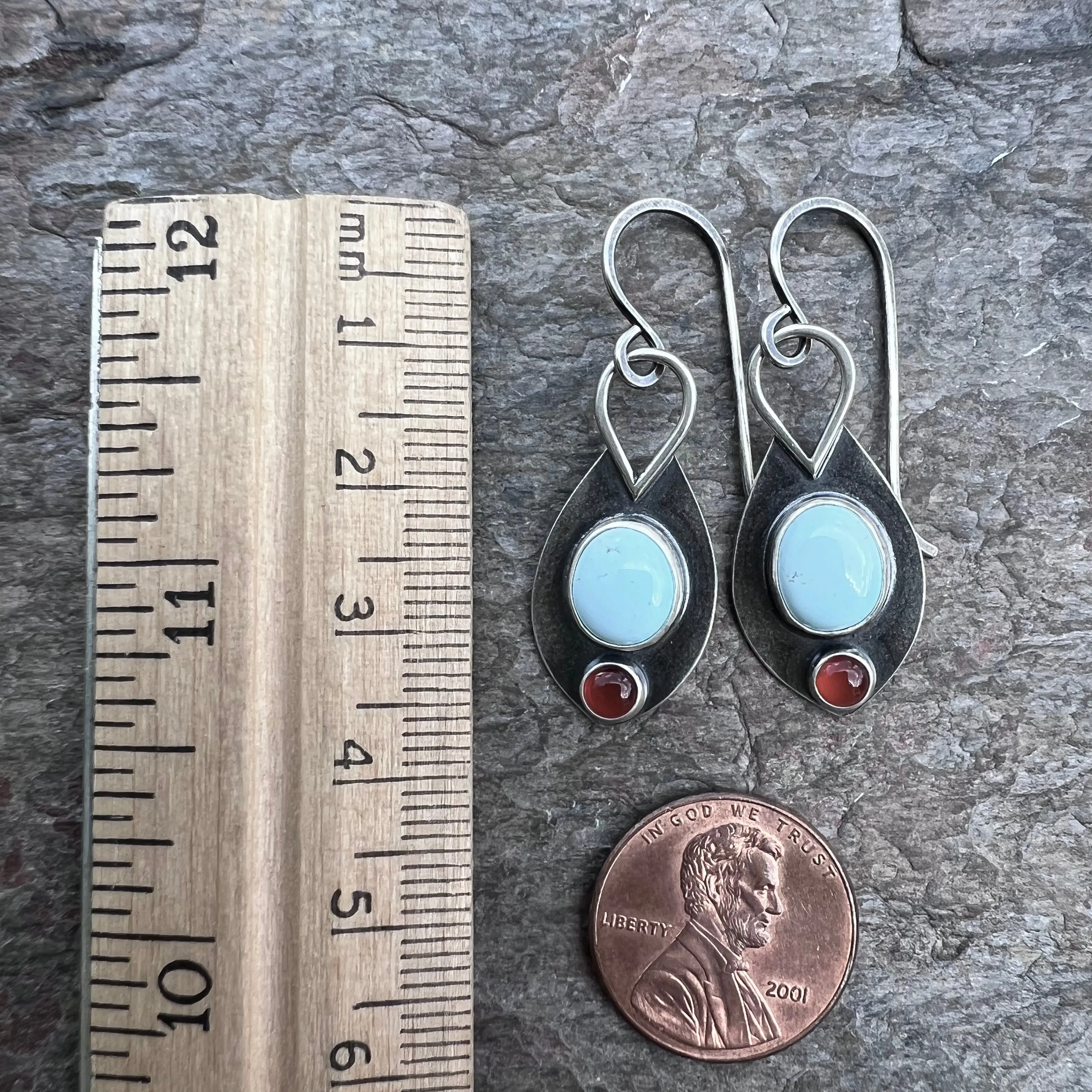 SOLD Turquoise and Carnelian Sterling Silver Earrings - Handmade One-of-a-kind Earrings