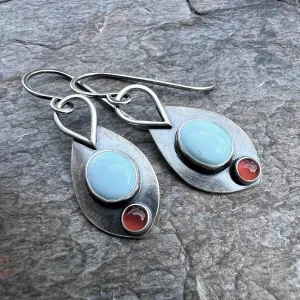 SOLD Turquoise and Carnelian Sterling Silver Earrings - Handmade One-of-a-kind Earrings