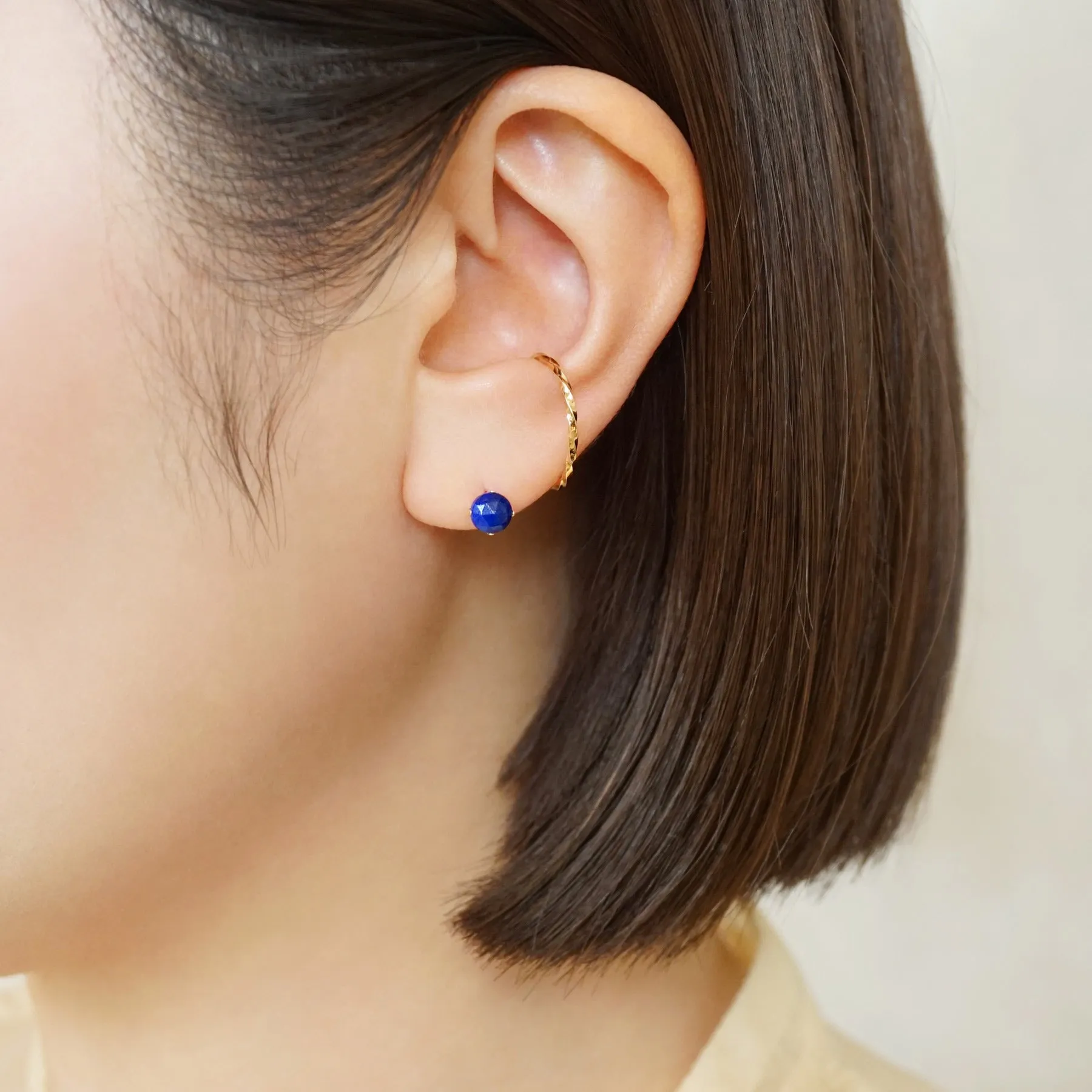 [Solo Earring] 18K/10K Lapis Lazuli Circle Single Earring (Yellow Gold)