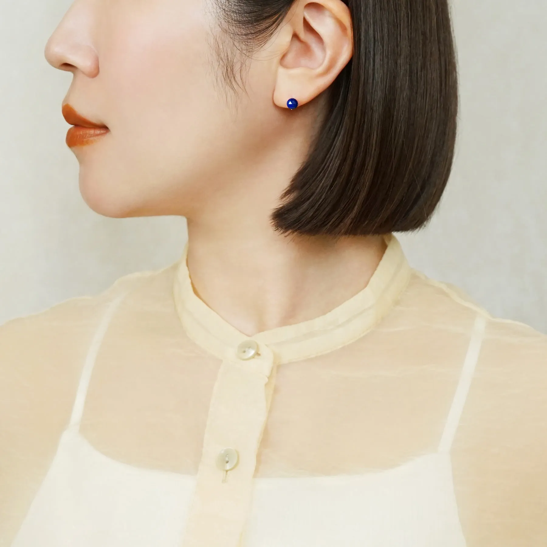 [Solo Earring] 18K/10K Lapis Lazuli Circle Single Earring (Yellow Gold)