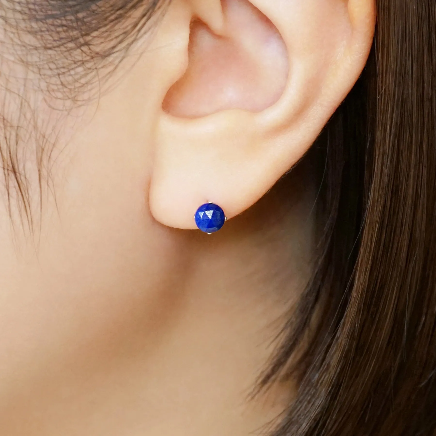 [Solo Earring] 18K/10K Lapis Lazuli Circle Single Earring (Yellow Gold)