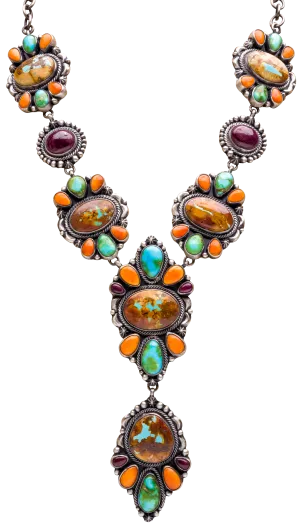Spiny Oyster Shell, Sonoran Gold, & Boulder Turquoise Necklace & Earring Set | Bernyse Chavez