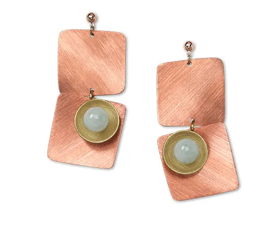 SPRAY LONG Curved Squares Mixed Metal Post Earrings with Metal and Accent Bead Options from the SCULPTURAL Collection