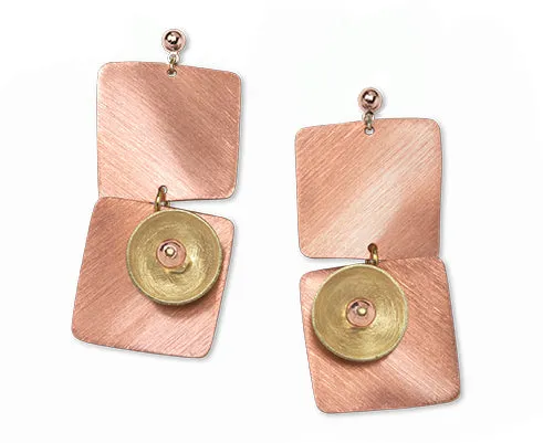 SPRAY LONG Curved Squares Mixed Metal Post Earrings with Metal and Accent Bead Options from the SCULPTURAL Collection