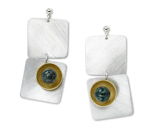 SPRAY LONG Curved Squares Mixed Metal Post Earrings with Metal and Accent Bead Options from the SCULPTURAL Collection