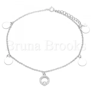 Sterling Silver 03.336.0054.10 Charm Anklet , with White Cubic Zirconia, Polished Finish, Rhodium Tone