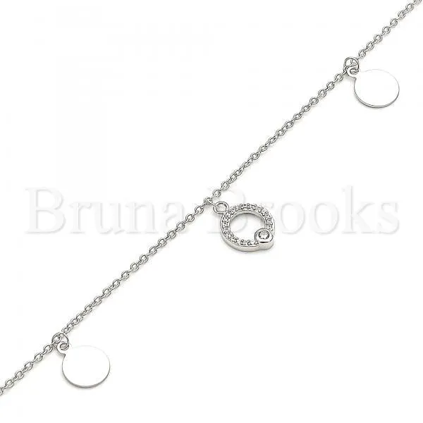 Sterling Silver 03.336.0054.10 Charm Anklet , with White Cubic Zirconia, Polished Finish, Rhodium Tone