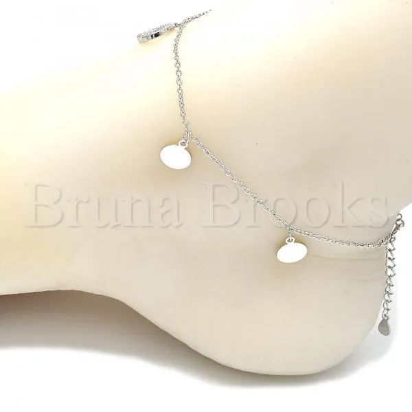 Sterling Silver 03.336.0054.10 Charm Anklet , with White Cubic Zirconia, Polished Finish, Rhodium Tone