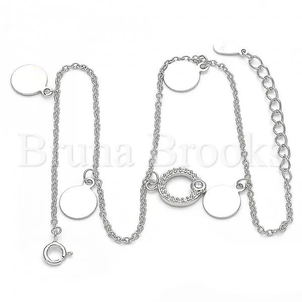 Sterling Silver 03.336.0054.10 Charm Anklet , with White Cubic Zirconia, Polished Finish, Rhodium Tone