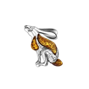 Sterling Silver Amber Hare Brooch