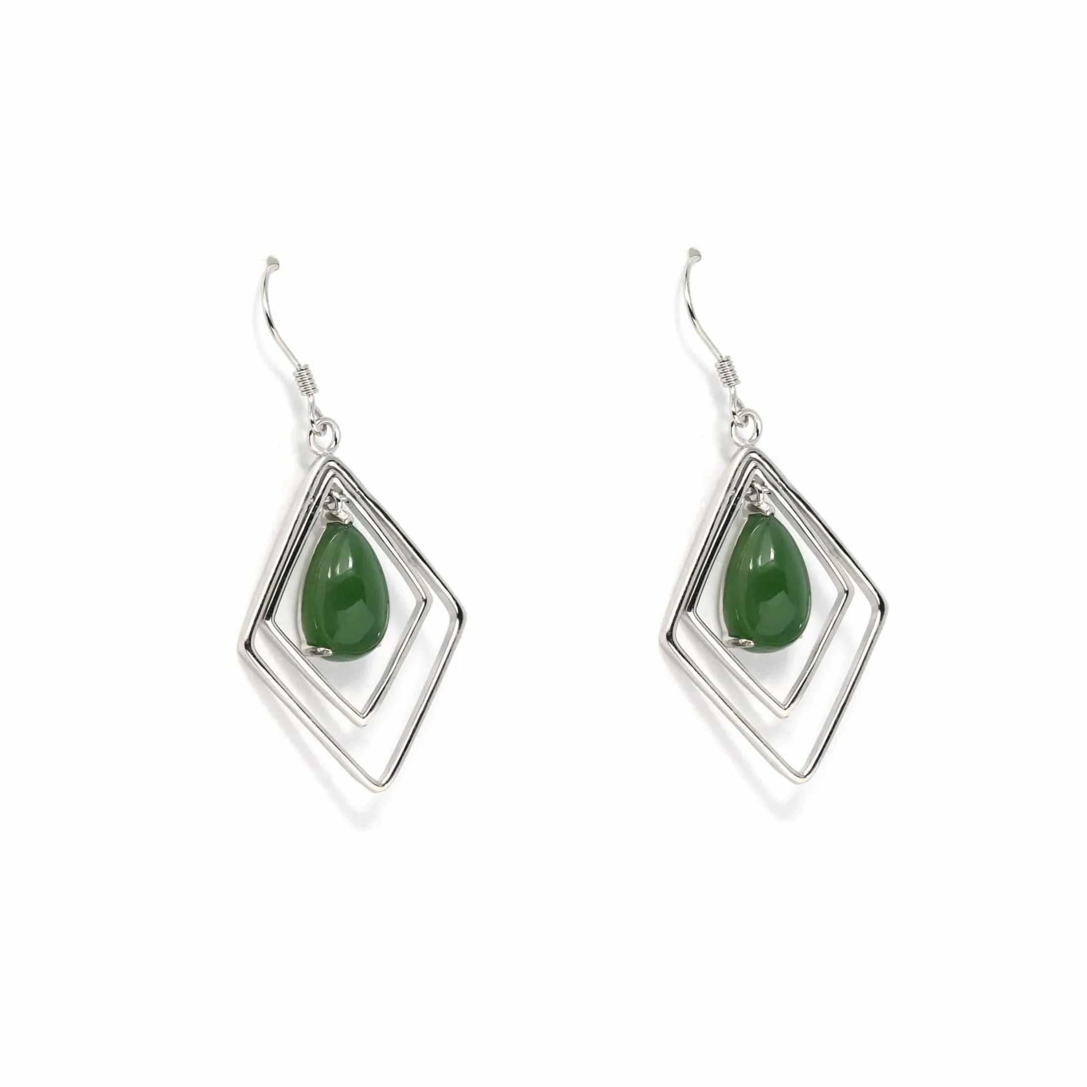 Sterling Silver Genuine Nephrite Green Jade Oval Dangle Earrings