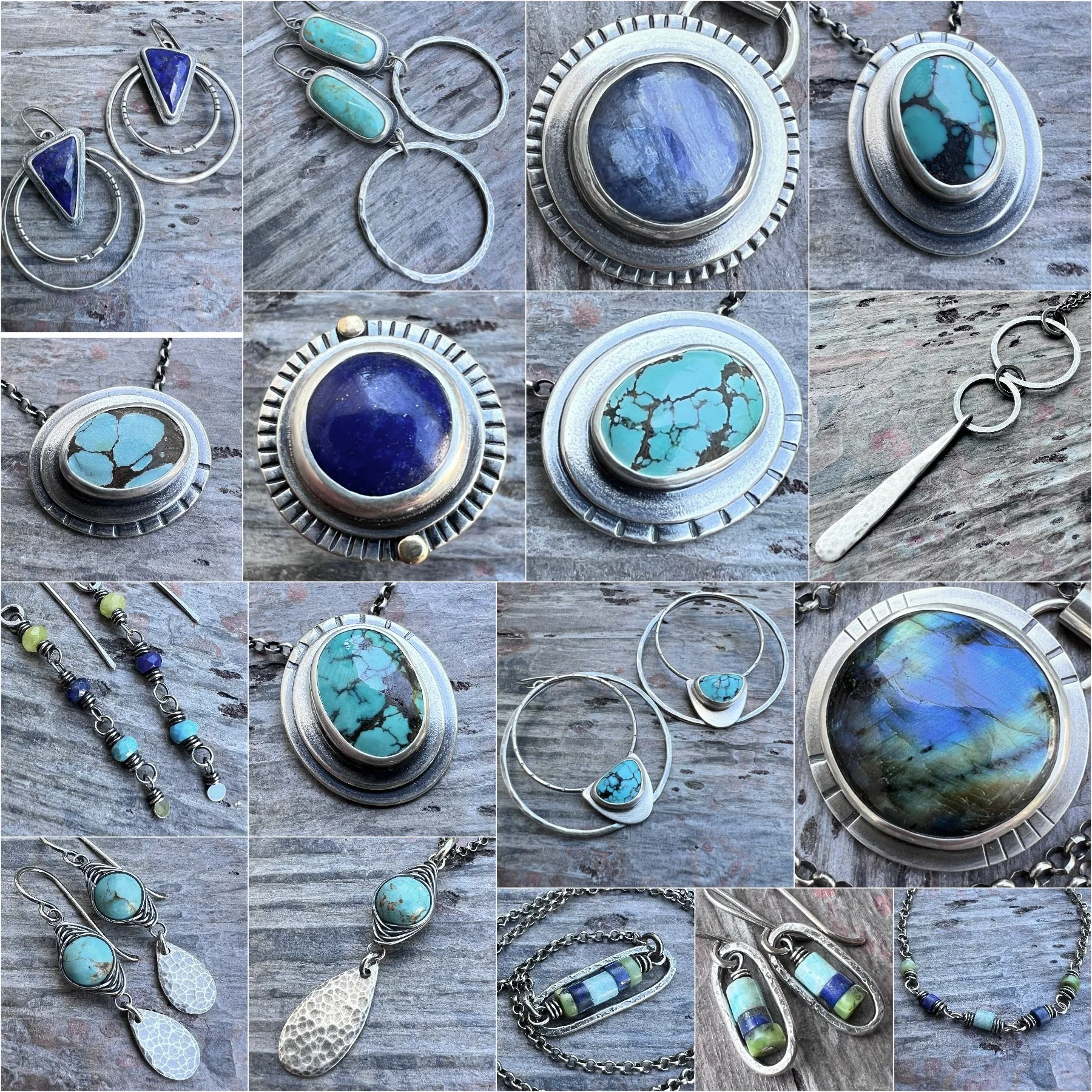 Sterling Silver Genuine Turquoise Hoops | Large Statement Earrings with Natural Stone