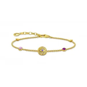 Sterling Silver Gold Plated Stones Sun Coin Bracelet A2132-995-7-L19V
