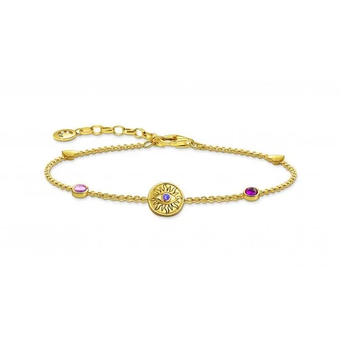 Sterling Silver Gold Plated Stones Sun Coin Bracelet A2132-995-7-L19V