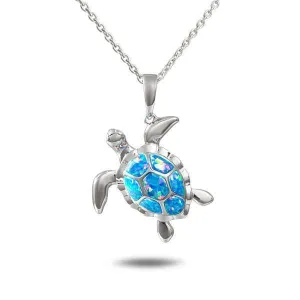 Sterling Silver Opal Tide Pool Honu Pendant by Alamea