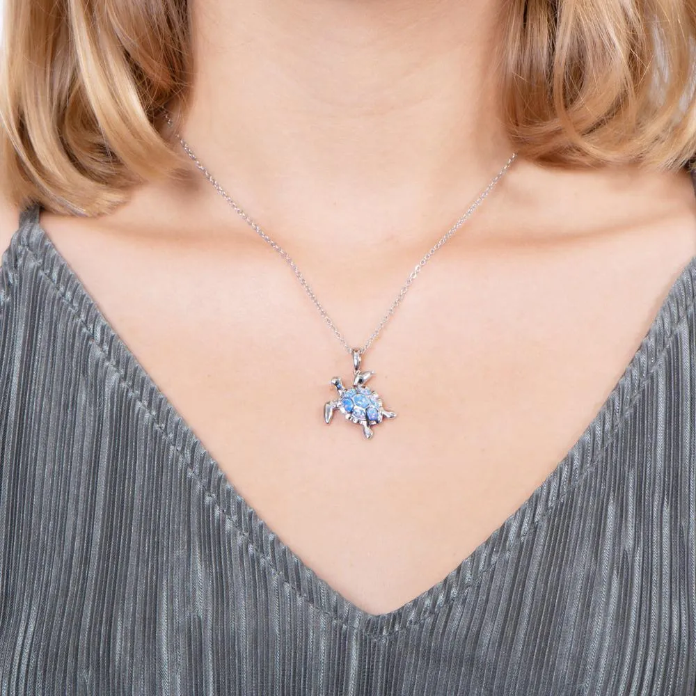 Sterling Silver Opal Tide Pool Honu Pendant by Alamea