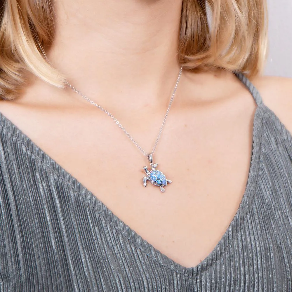 Sterling Silver Opal Tide Pool Honu Pendant by Alamea