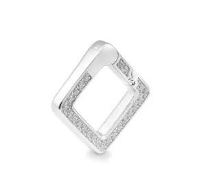 Sterling Silver Rhodium Plated Square White Sapphire Charm Necklace Clasp (SI6921)