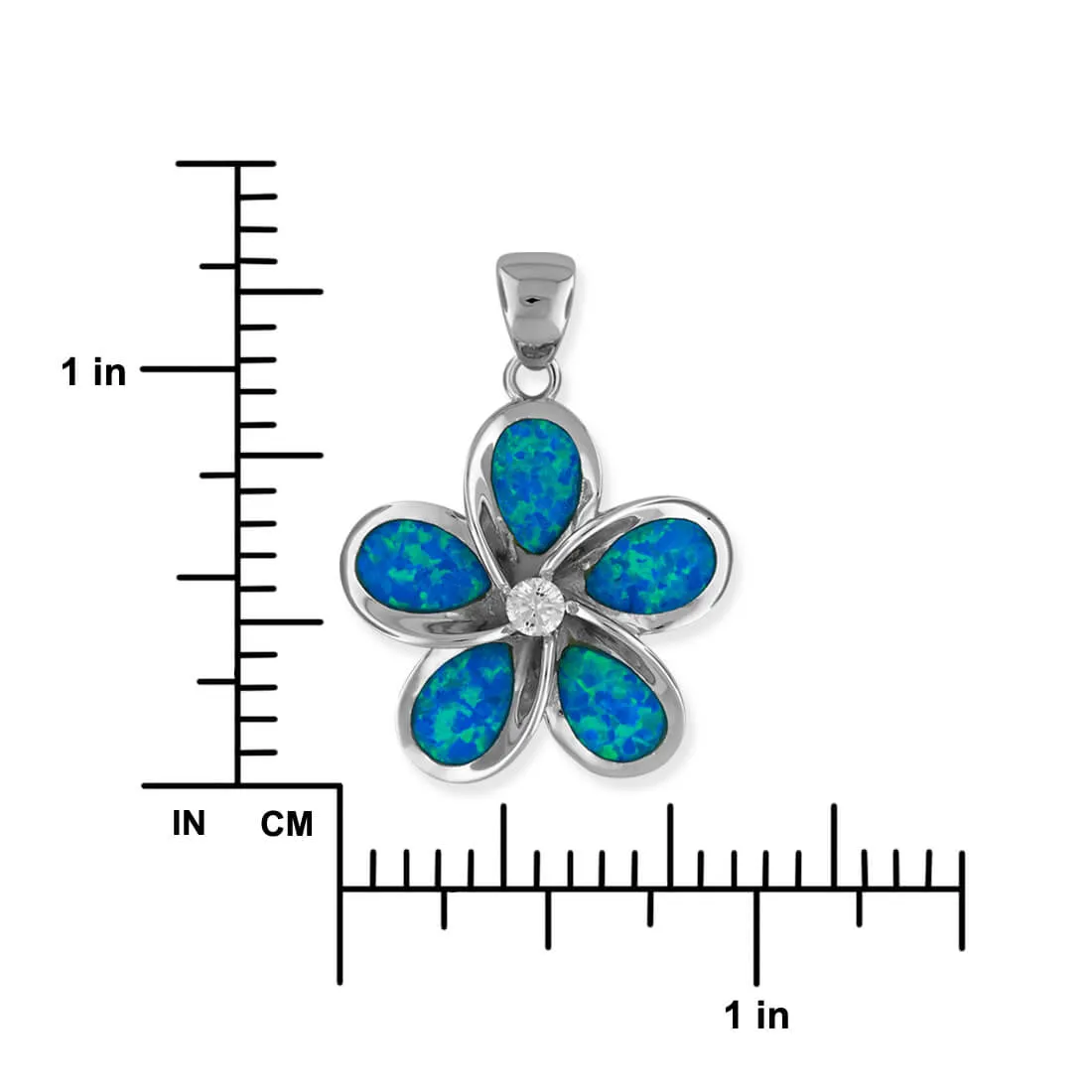 Sterling Silver Synthetic Blue Opal 24mm Plumeria Pendant Necklace, 16 2" Extender