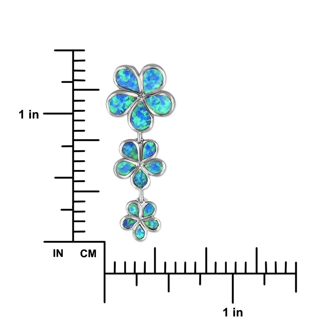 Sterling Silver Synthetic Blue Opal 3 Plumeria Pendant Necklace, 16 2" Extender