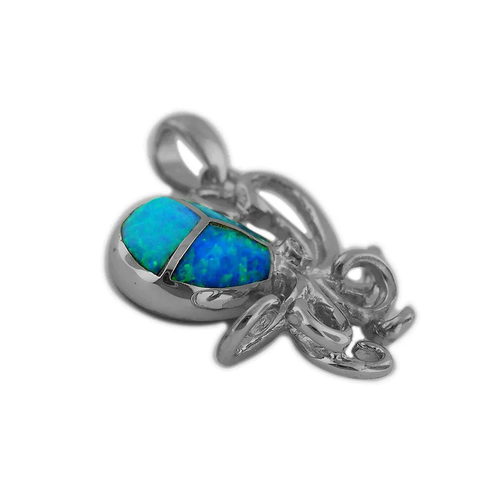 Sterling Silver Synthetic Blue Opal Octopus Pendant Necklace, 16 2" Extender