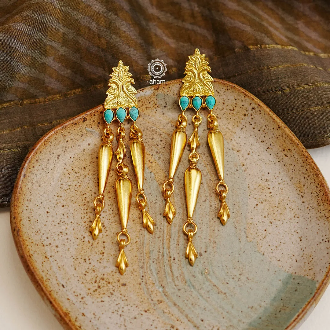 Turquoise Gold Polish Silver Earring