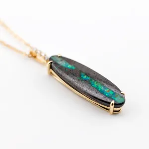 Unique Pattern Boulder Opal Diamond Pendant Necklace 18K Yellow Gold