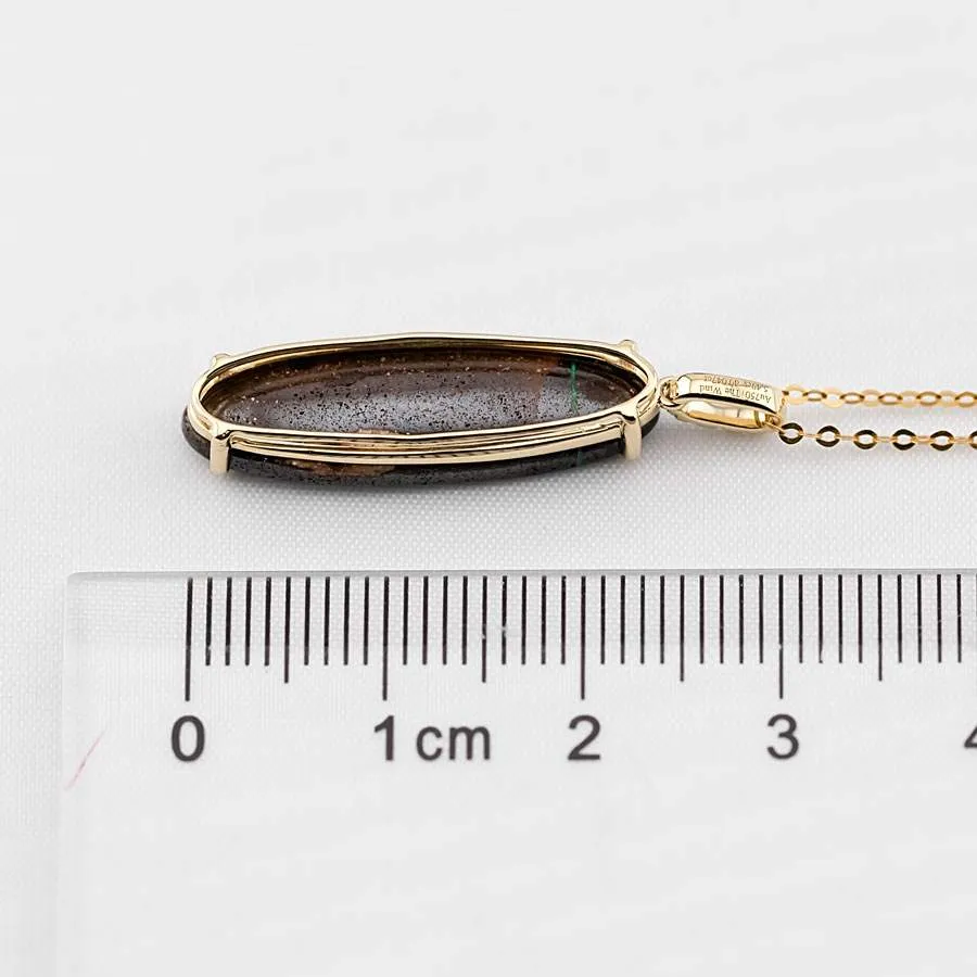 Unique Pattern Boulder Opal Diamond Pendant Necklace 18K Yellow Gold