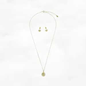 Vermeil Auspicious Clouds Nephrite Jade Necklace and Earrings Set