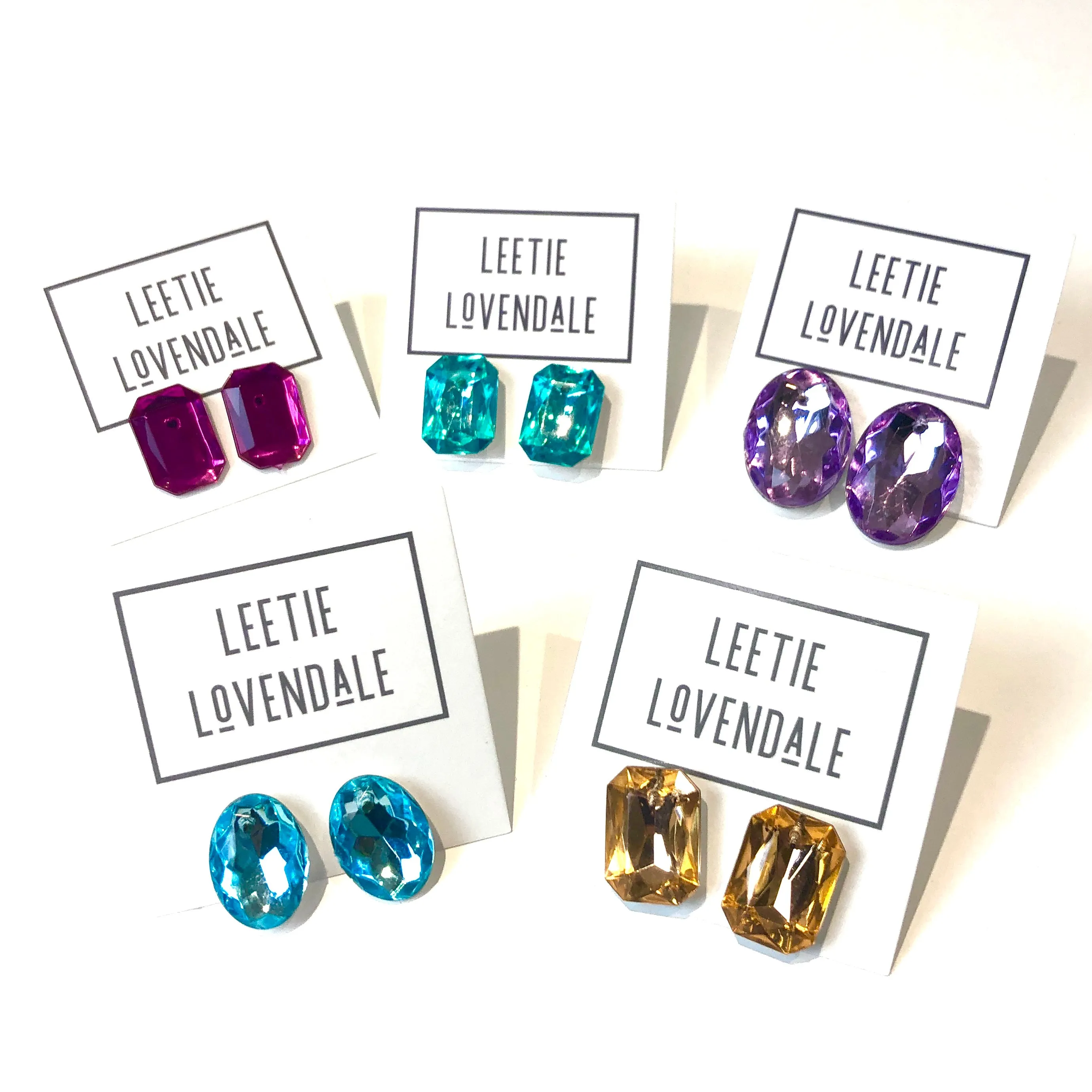 Water Blue Faceted Oval Shine-On Stud Earrings
