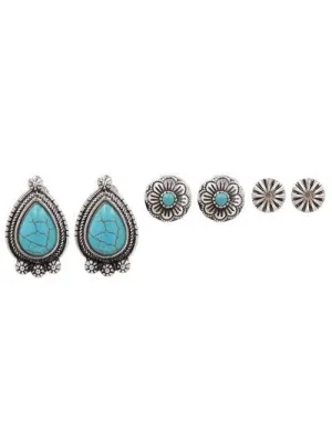 Western Turquoise Earrings 3 pr Set