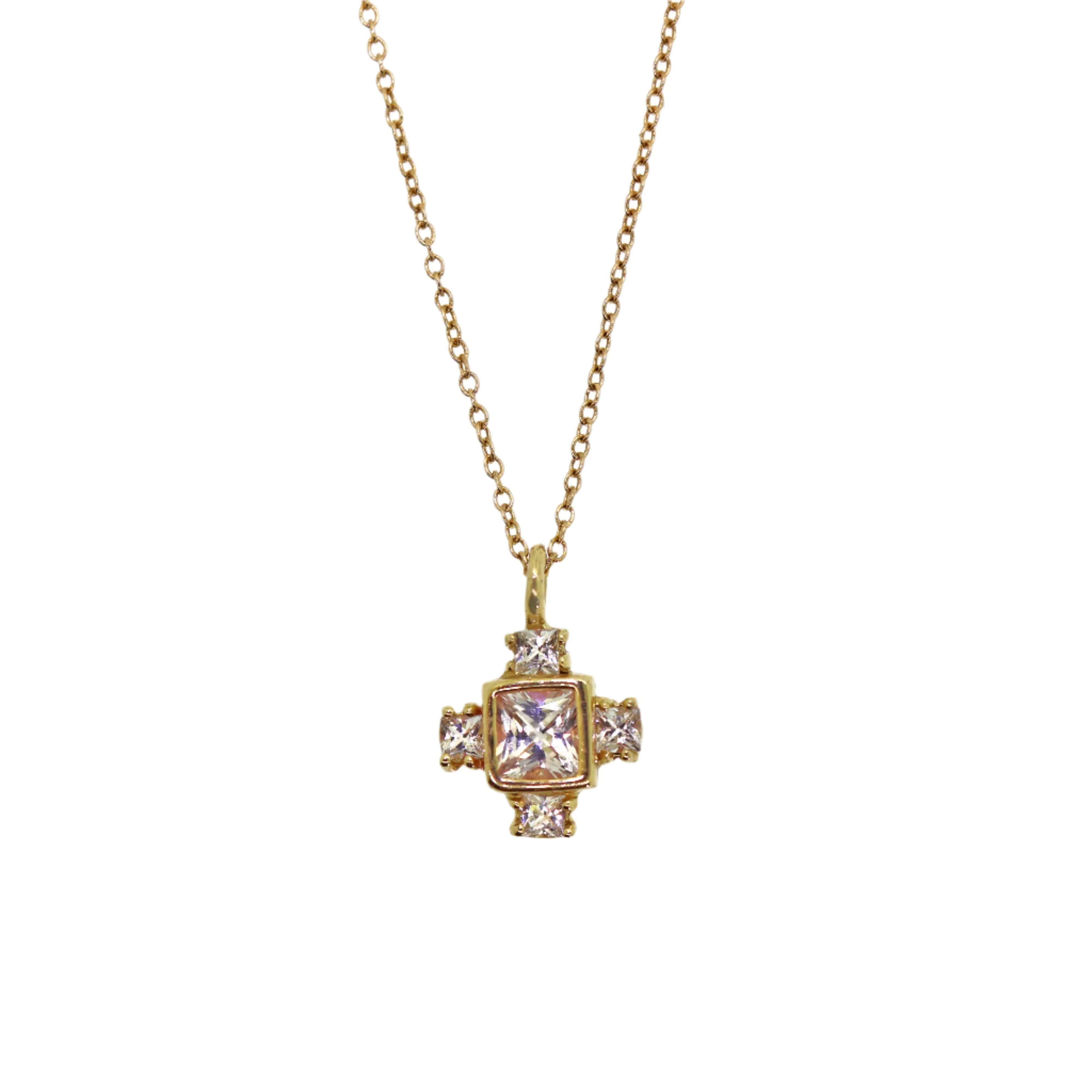 White Sapphire Byzantine Cross Necklace