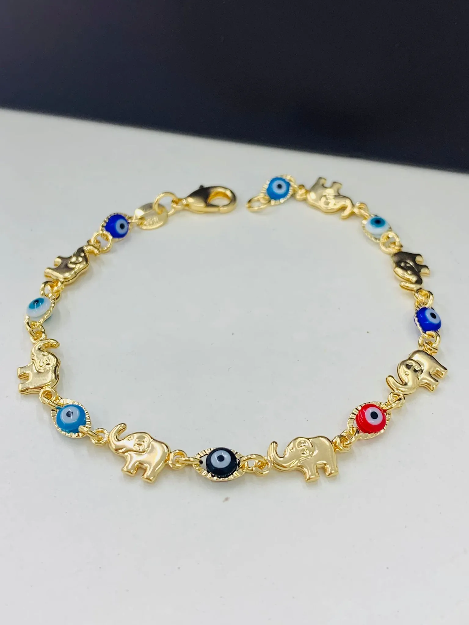 Women's Bracelet Elephant Evil Eye 7.5" / 14K Gold Filled Bracelet for Good Luck & Protection / Everyday Dainty Bracelet / Pulsera para Mujer en Oro Laminado