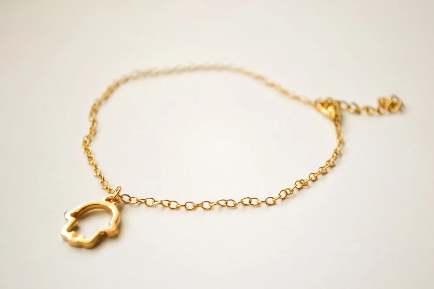 Women's gold chain Hamsa anklet, evil eye protection anklet, gold tone chain