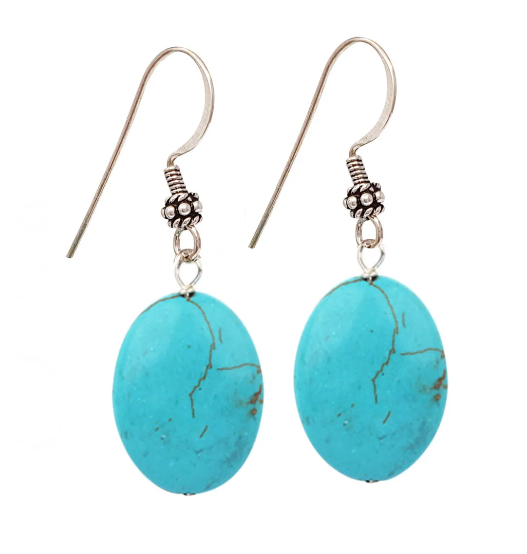 Women's Turquoise Drop Earrings 925 Silver Hook - TreasureBay