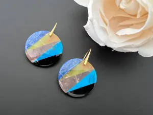 Yellow opal , obsidian, Lapis lazuli earrings, sunstone , intarsia earrings, statement earrings , apatite earrings , natural stone earrings